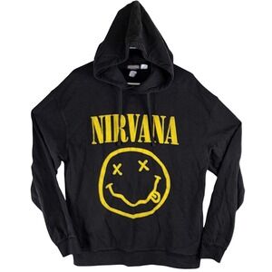 Nirvana Smiley H&M Divided Hoodie Mens M Black Grunge Rock Sweatshirt